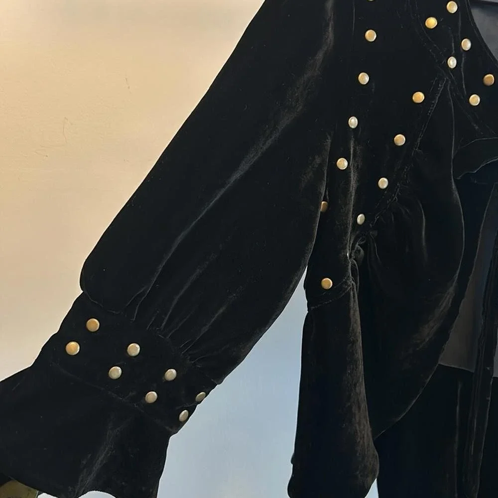 Boston Proper black velvet bolero jacket‎ brass studs